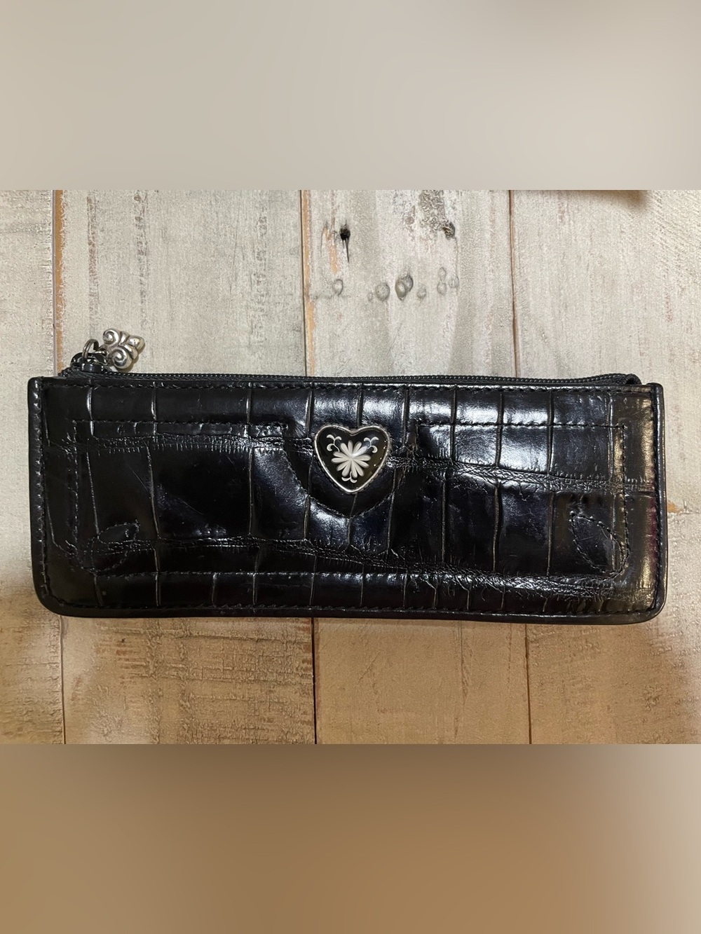 Brighton Black Croc-Embossed Wallet with Heart Accent